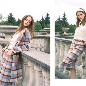 petite studio nyc blue wool plaid skirt (style: “rita skirt”)